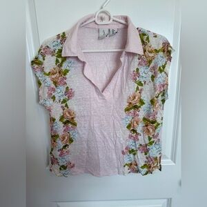 Joie Linen Shirt Pink Floral Size Large